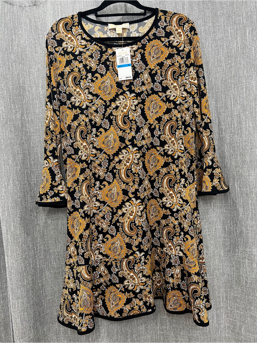 Michael Kors Black and Gold Paisley Midi Dress